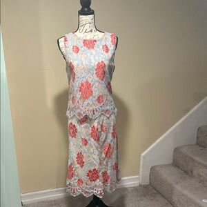 Floral Lace Sleeveless Dress - Red and White